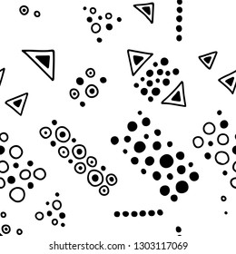 Seamless vector geometric doodle black white pattern hand drawn small little doodle elements, bubble, dots. geometric abstract design, drawing repeating illustration Back ground Doddle vector pattern 