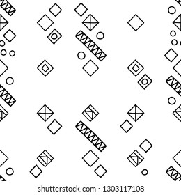 Seamless vector geometric doodle black white pattern hand drawn etnic small simple little doodle elements geometric abstract design Triangle, rectangle, rhombus square circle dots, lines Back ground 