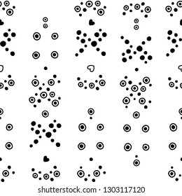 Seamless vector geometric doodle black white pattern hand drawn small little doodle elements, bubble, dots geometric abstract design, drawing repeating illustration Back ground Doddle vector pattern
