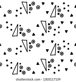 Seamless vector geometric doodle black white pattern hand drawn small little doodle elements, bubble, dots. geometric abstract design, drawing repeating illustration Back ground Doddle vector pattern 