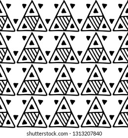 Seamless vector geometric doodle black white pattern hand drawn etnic small little doodle elements geometric abstract etnic design, drawing repeating illustration Back ground Doddle vector pattern