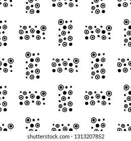 Seamless vector geometric doodle black white pattern hand drawn  small little doodle elements, drop, bubble geometric abstract design, drawing repeating illustration Back ground Doddle vector pattern
