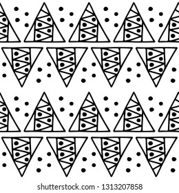 Seamless vector geometric doodle black white pattern hand drawn  small little doodle elements, drop, bubble geometric abstract design, drawing repeating illustration Back ground Doddle vector pattern
