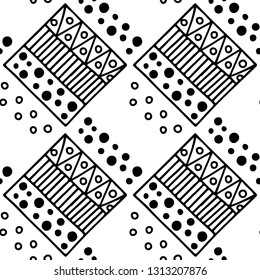Seamless vector geometric doodle black white pattern hand drawn etnic small little doodle elements geometric abstract etnic design, drawing repeating illustration Back ground Doddle vector pattern