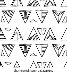 Seamless vector geometric doodle black white pattern hand drawn etnic small  little doodle elements geometric abstract etnic design, drawing repeating illustration Back ground Doddle pattern vector