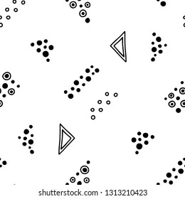 Seamless vector geometric doodle black white pattern hand drawn etnic small  little doodle elements geometric abstract etnic design, drawing repeating illustration Back ground Doddle pattern vector