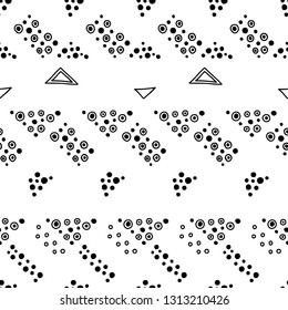 Seamless vector geometric doodle black white pattern hand drawn etnic small  little doodle elements geometric abstract etnic design, drawing repeating illustration Back ground Doddle pattern vector