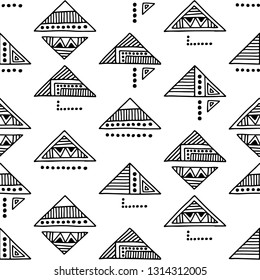 Seamless vector geometric doodle black white pattern, hand drawn etnic small simple little doodle elements geometric abstract etnic design, drawing repeating illustration Back ground Doddle etno style