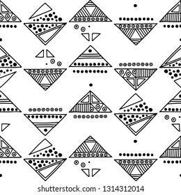 Seamless vector geometric doodle black white pattern, hand drawn etnic small simple little doodle elements geometric abstract etnic design, drawing repeating illustration Back ground Doddle etno style