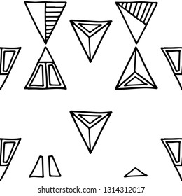 Seamless vector geometric doodle black white pattern, hand drawn etnic small simple little doodle elements geometric abstract etnic design, drawing repeating illustration Back ground Doddle etno style