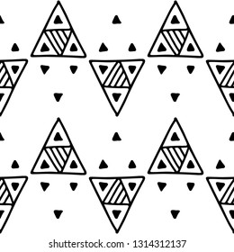 Seamless vector geometric doodle black white pattern, hand drawn etnic small simple little doodle elements geometric abstract etnic design, drawing repeating illustration Back ground Doddle etno style