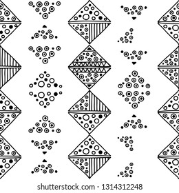 Seamless vector geometric doodle black white pattern, hand drawn etnic small simple little doodle elements geometric abstract etnic design, drawing repeating illustration Back ground Doddle etno style