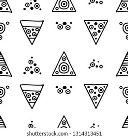 Seamless vector geometric doodle black white pattern hand drawn etnic small simple little doodle elements geometric abstract etnic design, drawing repeating illustration Back ground Doddle etno style