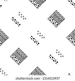 Seamless vector geometric doodle black white pattern hand drawn etnic small simple little doodle elements geometric abstract etnic design, drawing repeating illustration Back ground Doddle etno style