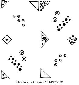 Seamless vector geometric doodle black white pattern hand drawn etnic small simple little doodle elements geometric abstract etnic design, drawing repeating illustration Back ground Doddle etno style