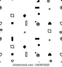 Seamless vector geometric doodle black white pattern hand drawn etnic small simple little doodle elements Graphic geometric abstract etnic design, drawing illustration.  Back ground Doddle etno style