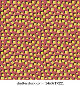 Seamless vector geometric figures pattern. 10 eps memphis background with chaotic rounds, squares and triangles. For design, fabric, textile, cover.