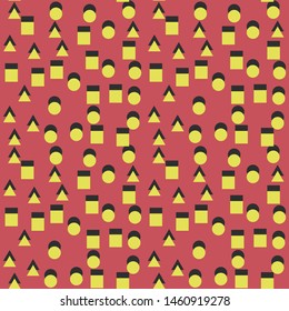 Seamless vector geometric figures pattern. 10 eps memphis background with chaotic rounds, squares and triangles. For design, fabric, textile, cover.