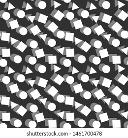 Seamless vector geometric figures pattern. 10 eps memphis background with chaotic rounds, squares and triangles. For design, fabric, textile, cover.