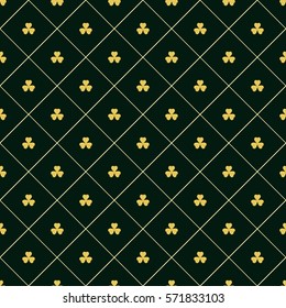 seamless vector geometric lineal green pattern with gold clovers