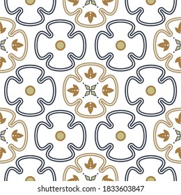 Seamless vector geometric oriental style pattern background. Floral quatrefoil geometric shapes print texture for tiles.