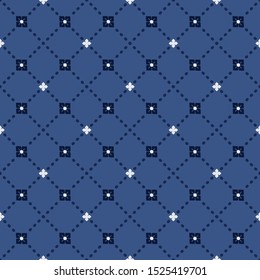 Seamless vector geometric ornament on navy background.