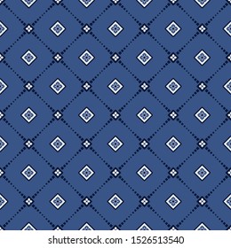 Seamless vector geometric ornament on navy background.