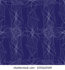 
Seamless vector in geometric ornamental style. White chaotic flying lines on a blue background.