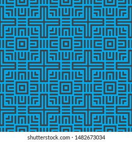 Seamless vector geometric pattern. Abstract blue-brown background with rectangular shapes, elbows, squares. Simple design elements.