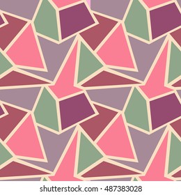 Seamless vector geometric pattern. Background with triangles in pastel pink and blue colors. Graphic illustration.