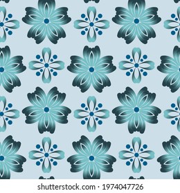 Seamless vector geometric pattern with blue flowers. Vector background for design. Perfect for wallpaper, fabric, prints, gift wrapping.