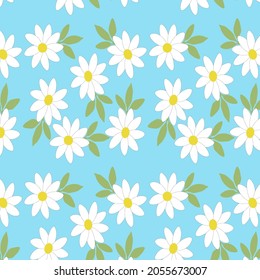 Seamless vector geometric pattern with daisies. Print for adults and children, textiles, stationery