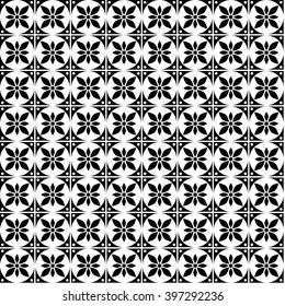 Seamless vector geometric pattern with flowers. Black and white background with decorative ornament . Series of Decorative and Ornamental Seamless Patterns.