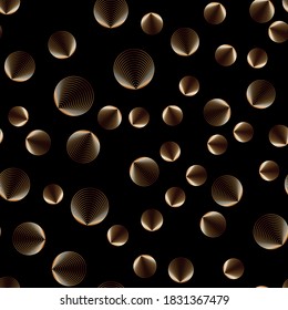 Seamless vector geometric pattern. Gold stylized rings on a black background.