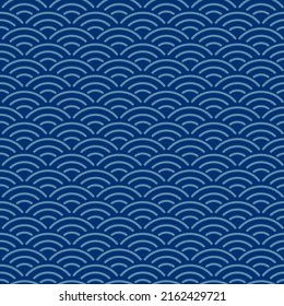 Seamless vector geometric pattern in Japanese style. Waves of sand on a blue background Modern illustrations of blue linear art for wallpaper, flyers, covers, banners
