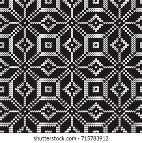 Seamless vector geometric pattern knitted black and white
