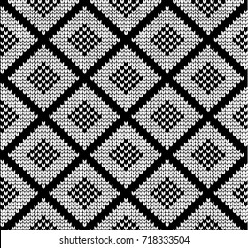 Seamless vector geometric pattern knitted black and white
