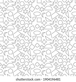 Seamless vector geometric pattern. Linear outlines of simple geometric shapes on a white background.
