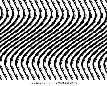 Padrão geométrico de vetor sem emenda. Fundo geométrico moderno com linhas onduladas. Padrão ondulado preto e branco.	
