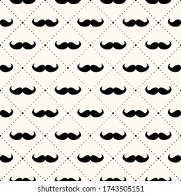 Seamless vector geometric pattern with mustaches and neckties. Background for Fathers Day. Modern simple hipster texture.