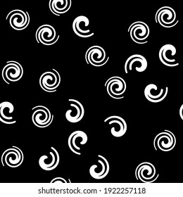 Seamless vector geometric pattern. Nautical spiral themed. Trendy neutral white swirl shapes on a monochrome black background. Perfect for fashion, textile design, home decor, and cute fabric design.