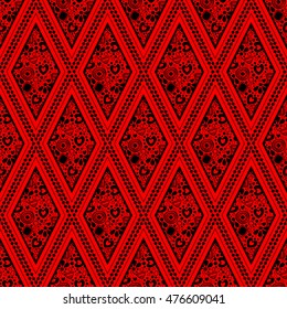 Seamless vector geometric pattern with ornamental elements,endless background with traditional folk motifs. Graphic vector illustration. 