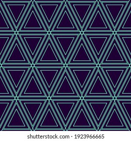 Seamless vector geometric pattern with outline triangles on blue background. Good print for wrapping paper, packaging design, wallpaper, ceramic tiles, and textile in minimalist modern style
