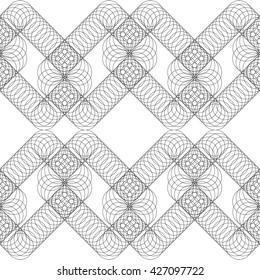 Seamless vector geometric pattern from a plurality of thin rings. Black pattern on a white background. Four seamless pattern element. Seamless black and white abstract circle pattern design background