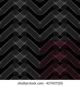 Seamless vector geometric pattern from a plurality of thin rings. White pattern on a black background. Four seamless pattern element. Seamless black and white abstract circle pattern design background