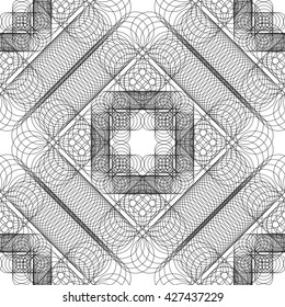 Seamless vector geometric pattern from a plurality of thin rings. Black pattern on a white background. Four seamless pattern element. Seamless black and white abstract circle pattern design background