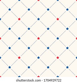 Seamless vector geometric pattern with red and blue stars and polka dot. Happy Independence Day background. 4th of July background 