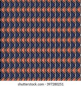Seamless vector geometric pattern. Red and blue background with triangles in the shape of zigzag. Series of Decorative and Ornamental Seamless Patterns.