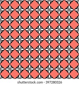 Seamless vector geometric pattern with rhombus. Black and red background with decorative ornament . Series of Decorative and Ornamental Seamless Patterns.