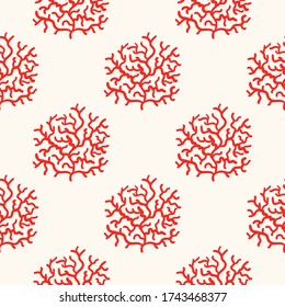 Seamless vector geometric pattern with sea corals. Texture of tropical reef. Hand drawn monochrome nautical background for fabric, textile, print, wallpaper, digital paper, wrapping.
